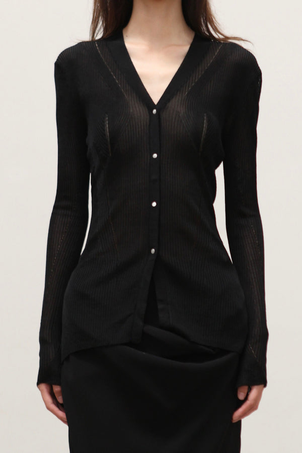 OUDE WAAG 25 Autumn/Winter Curved Ribbed Knit Cardigan OW-OW-25AW-KT01V1BL900-HEI Black